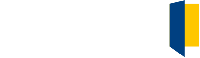 Logo La Fondation Notre Dame blanc sur fond bleu, avec texte 'La Fondation Notre Dame porteurs d'espérance' et un pictogramme bleu et jaune