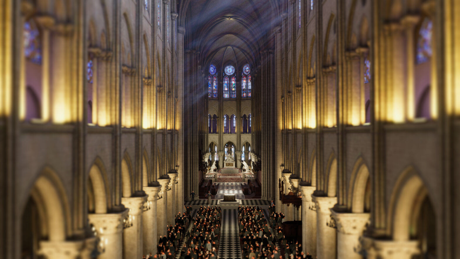Intérieur de la cathédrale avec projet d'illumination par l'agence Patrick Rimoux