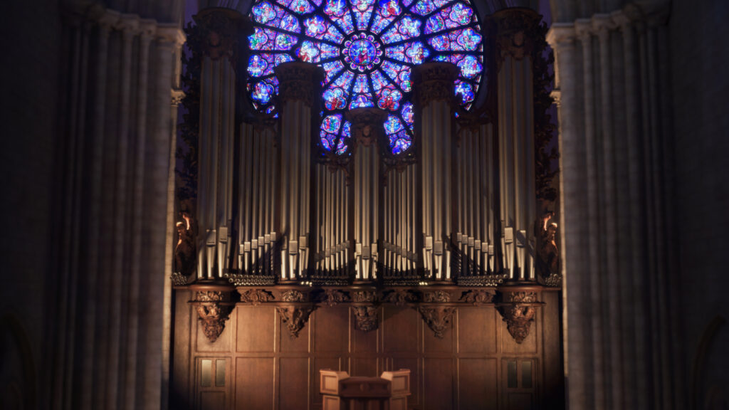 Visuel de l’illumination de l'orgue de la cathédrale par l'agence Patrick Rimoux